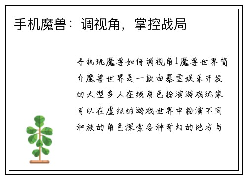 手机魔兽:调视角,掌控战局